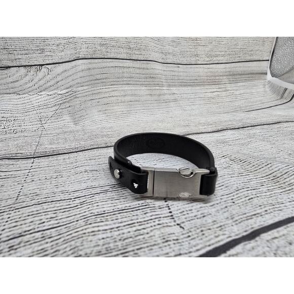 Fossil Mens Black Leather & Steel Bracelet - Picture 5 of 10